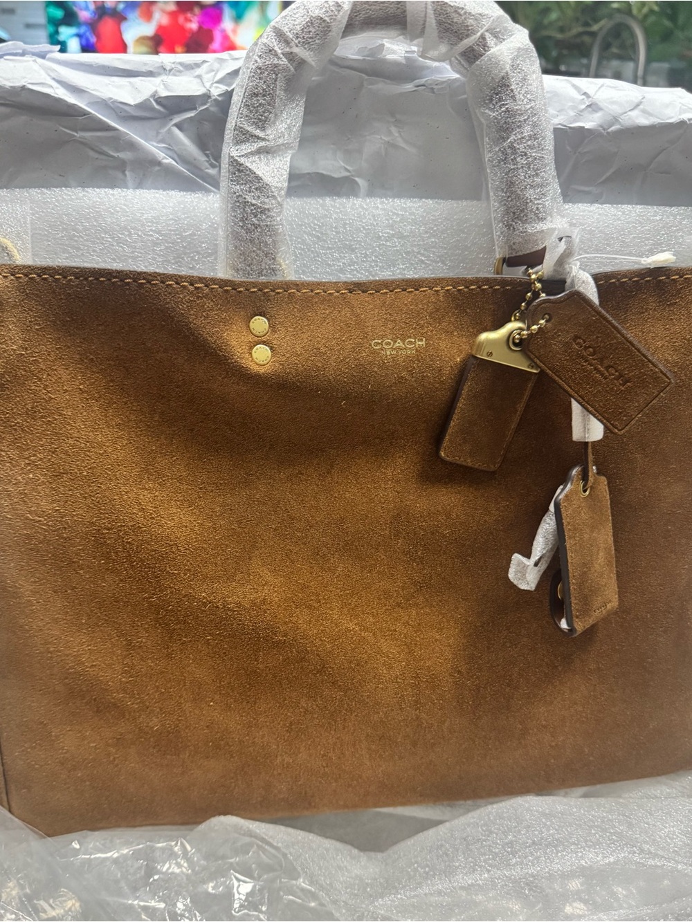 Coach Warm Brown Suede Rouge 40 with Gold Hardware NWT - Picture 7 of 10